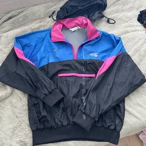 Lanzera XL Colorblock Half Zip Windbreaker Jacket Black Blue Pink